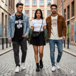 Cách phối đồ với áo thun in chữ thời trang